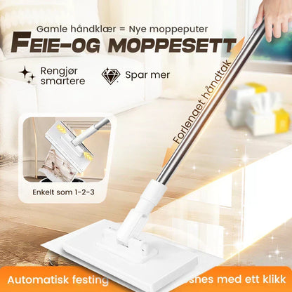 🧹 Engangsstøvmopp med 4 gjenbrukbare kluter