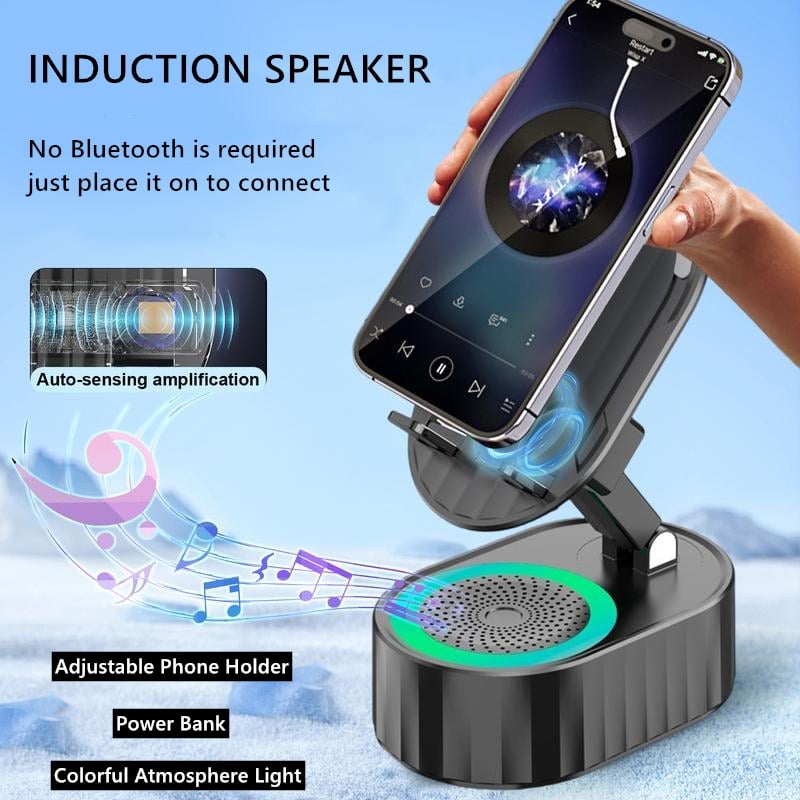 🔥HOT SALE 49%OFF🔥💥2025 Upgraded Cell Phone Stand with Induction Speaker/Power Bank/Atmosphere Light