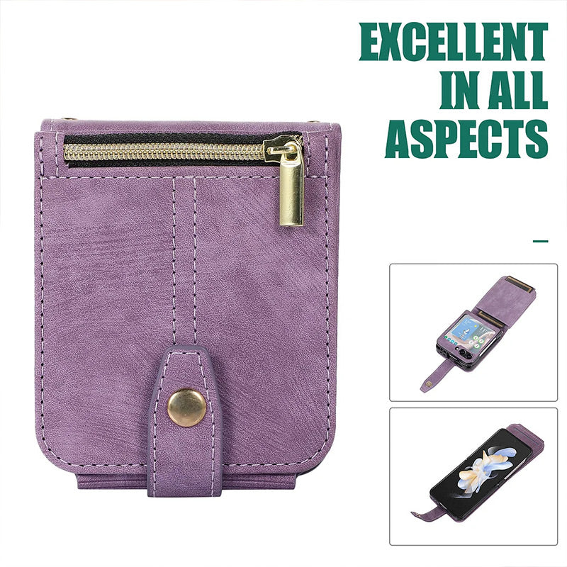 Zipper Card Holder Leather Phone Case for Samsung Z FLIP 3/4/5