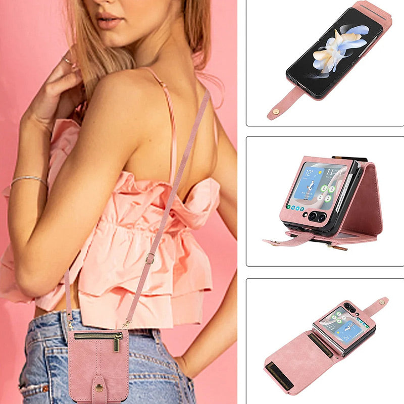 Zipper Card Holder Leather Phone Case for Samsung Z FLIP 3/4/5