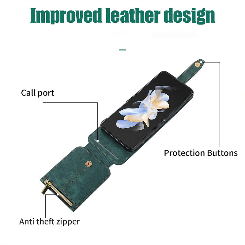 Zipper Card Holder Leather Phone Case for Samsung Z FLIP 3/4/5