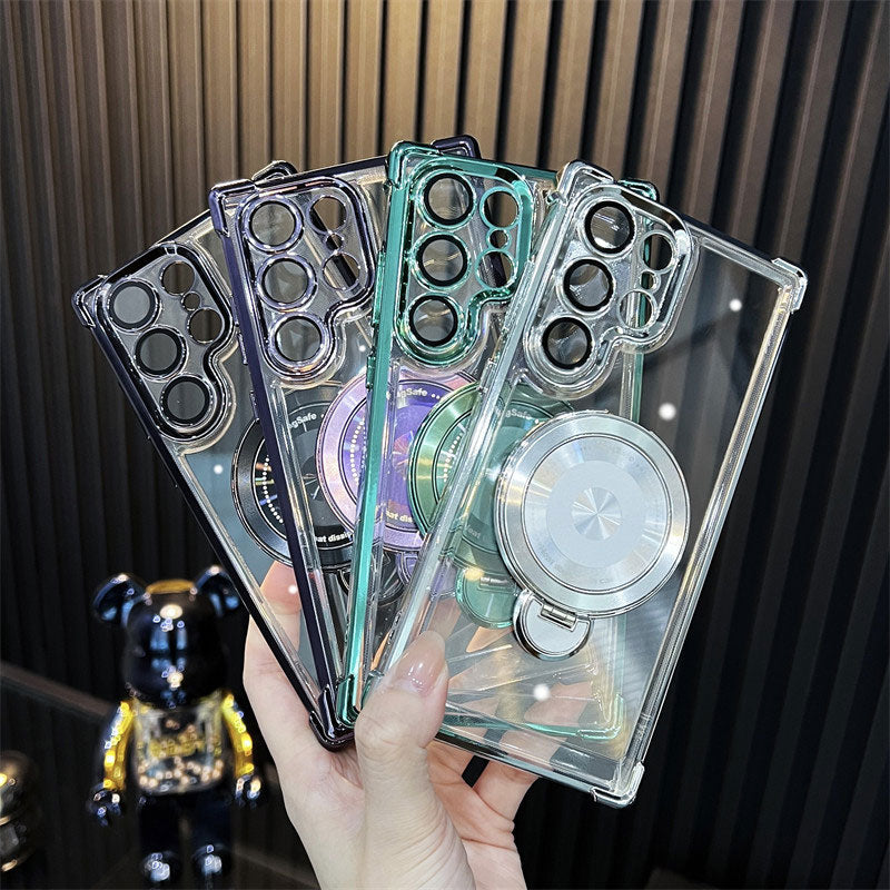 Transparent Anti-Drop Phone Case with Rotating Stand for Galaxy Series