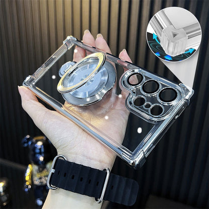 Transparent Anti-Drop Phone Case with Rotating Stand for Galaxy Series