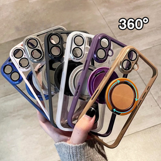 Transparent Magnetic Phone Case with Rotating Stand for iPhone 16-13 Series