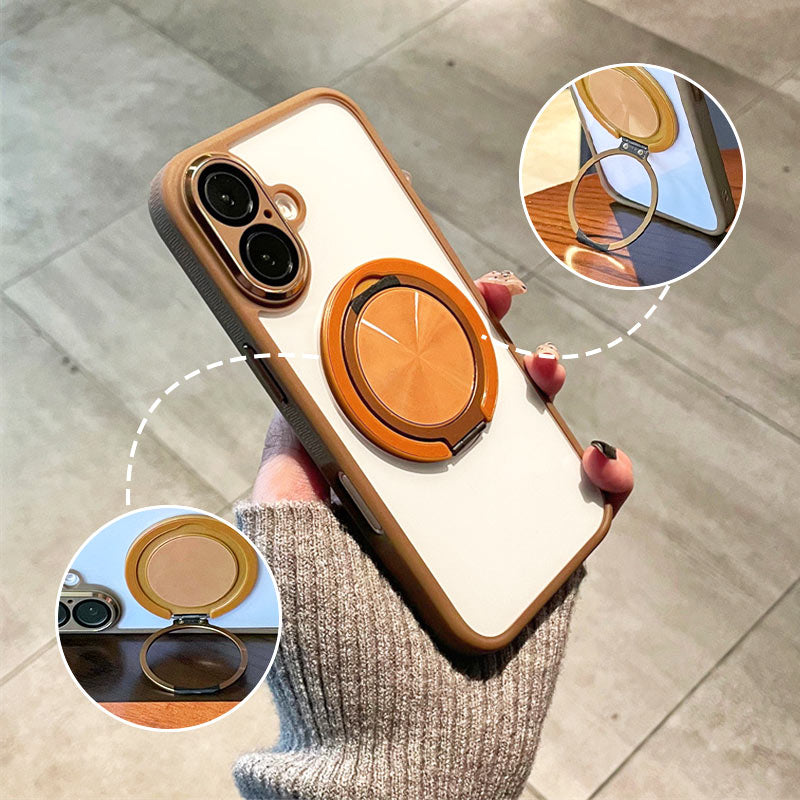 Transparent Magnetic Phone Case with Rotating Stand for iPhone 16-13 Series