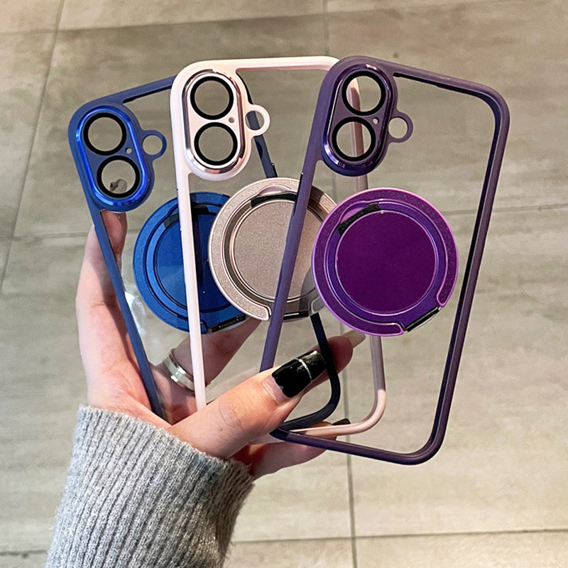 Transparent Magnetic Phone Case with Rotating Stand for iPhone 16-13 Series