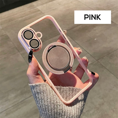 Transparent Magnetic Phone Case with Rotating Stand for iPhone 16-13 Series