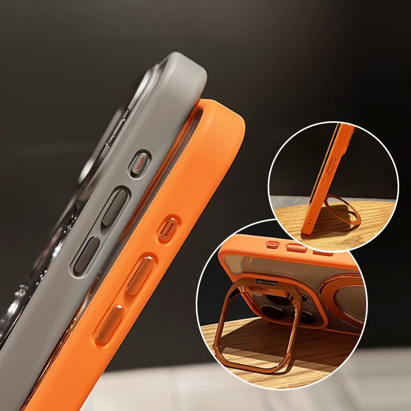 Magnetic Phone Case with Hidden Brackets & Lens Films for iPhone