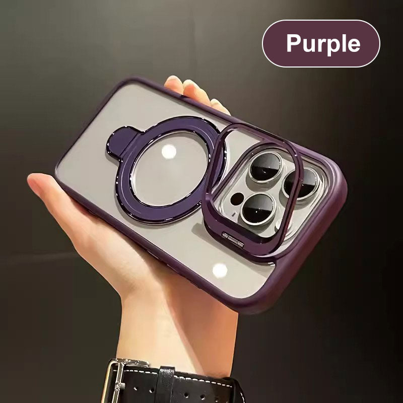 Magnetic Phone Case with Hidden Brackets & Lens Films for iPhone