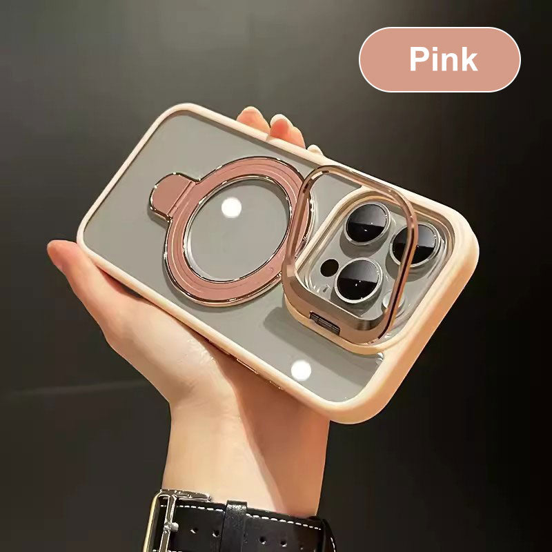 Magnetic Phone Case with Hidden Brackets & Lens Films for iPhone