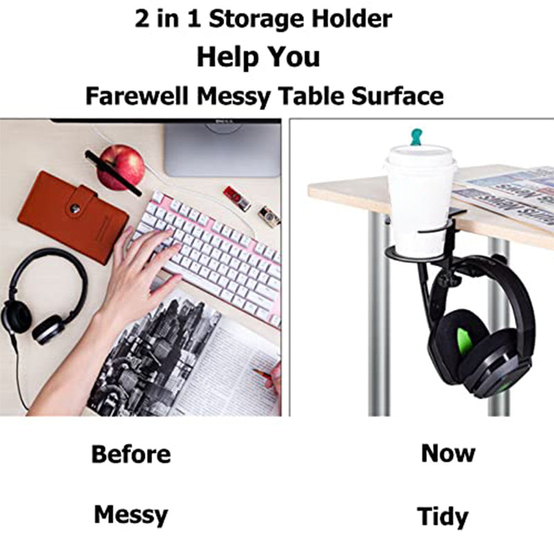 🎅Christmas -Sale🎁2 in 1 Desk Cup Holder with Headphone Hanger