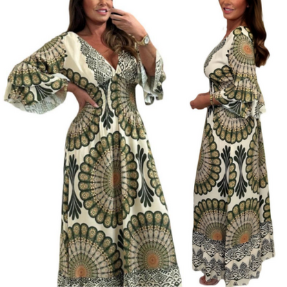 🔥Retro boho maxikjole for damer med dyp V-utringning🔥
