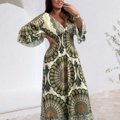 🔥Retro boho maxikjole for damer med dyp V-utringning🔥