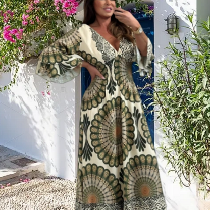 🔥Retro boho maxikjole for damer med dyp V-utringning🔥