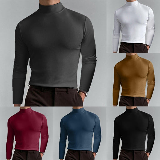 Mens High Neck Slim Fit Long Sleeve T-shirt（50% OFF）